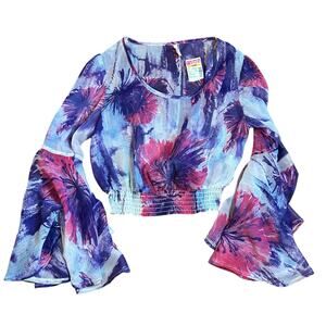 Y2K Sheer Tie Die Bell Sleeve Top Purple Womens Small Whimsy Fairy Festival Boho